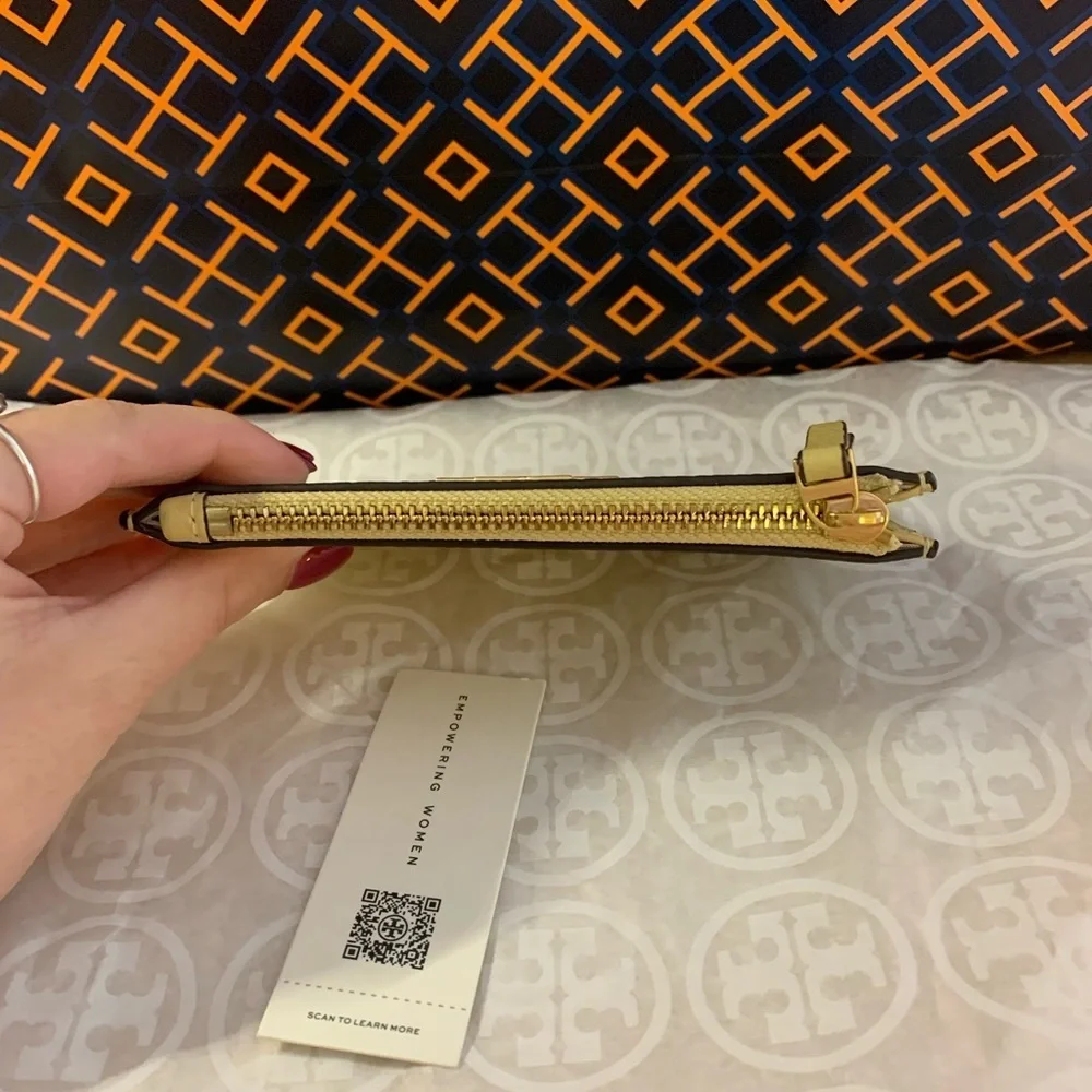 Tory Burch Britten Zip Card Case Mini Wallet Eggnog Yellow Gold